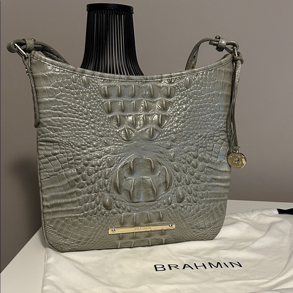 Brahmin Silver Crocodile Embossed Shoulder Bag